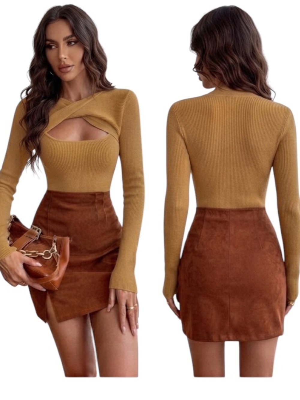 SHEIN Essnce Twisted Cutout Long-sleeved Slim Fit Sweater Top size L new